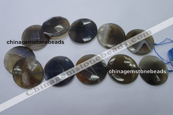 CAG2727 15.5 inches 35mm faceted coin grey line agate beads