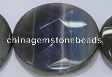 CAG2729 15.5 inches 50mm faceted coin grey line agate beads