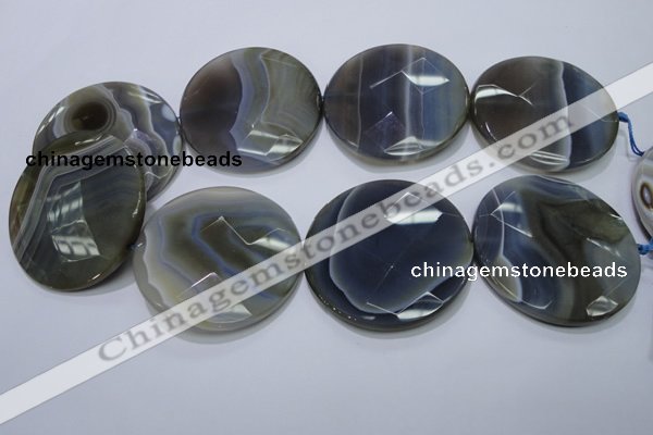 CAG2729 15.5 inches 50mm faceted coin grey line agate beads