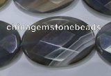 CAG2737 15.5 inches 25*35mm faceted oval grey line agate beads