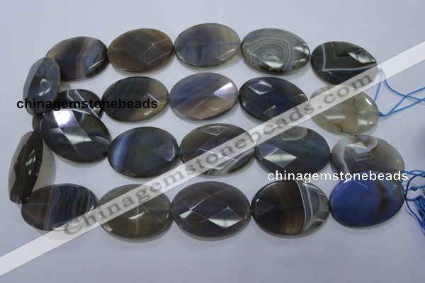 CAG2737 15.5 inches 25*35mm faceted oval grey line agate beads