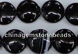 CAG2909 15.5 inches 16mm flat round black line agate beads