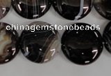 CAG2911 15.5 inches 20mm flat round black line agate beads