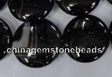 CAG2912 15.5 inches 22mm flat round black line agate beads