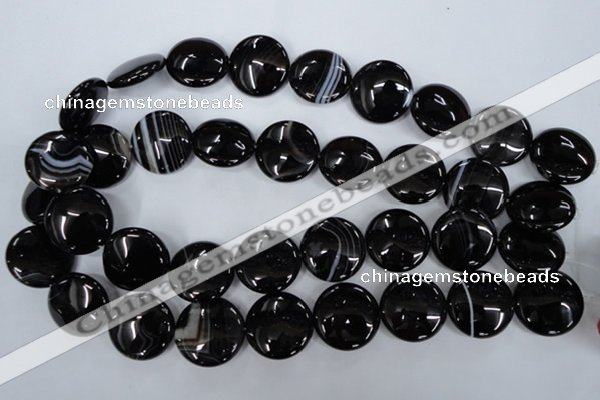 CAG2912 15.5 inches 22mm flat round black line agate beads