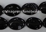 CAG2918 15.5 inches 13*18mm oval black line agate beads