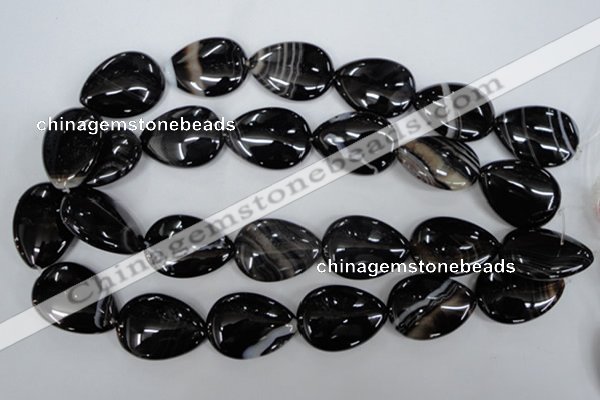 CAG2929 15.5 inches 22*30mm flat teardrop black line agate beads