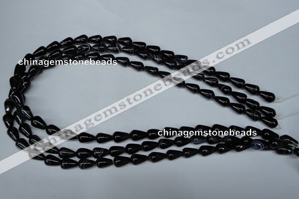 CAG2961 15.5 inches 6*10mm teardrop black line agate beads