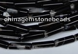 CAG2974 15.5 inches 4*14mm tube black line agate beads