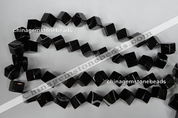 CAG2979 15.5 inches 12*12mm cube black line agate beads