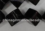 CAG2980 15.5 inches 14*14mm cube black line agate beads