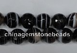 CAG2983 15.5 inches 10mm faceted round black line agate beads