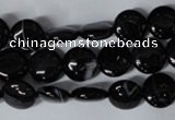 CAG2991 15.5 inches 10mm flat round black line agate beads