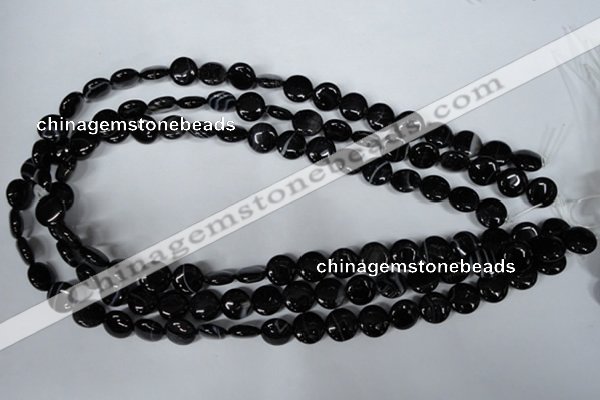 CAG2991 15.5 inches 10mm flat round black line agate beads