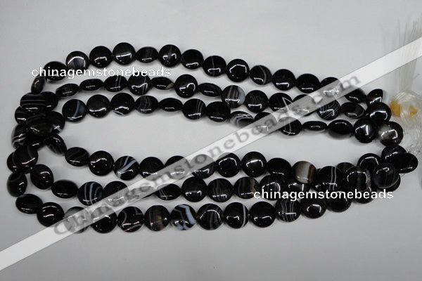 CAG2992 15.5 inches 12mm flat round black line agate beads