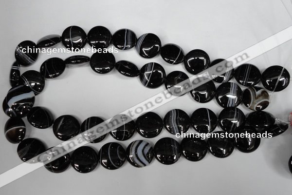 CAG2995 15.5 inches 18mm flat round black line agate beads