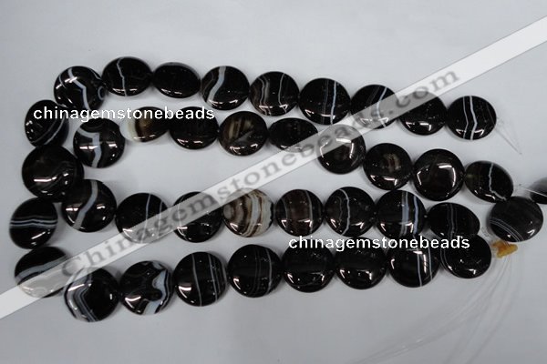 CAG2996 15.5 inches 20mm flat round black line agate beads