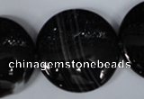 CAG2999 15.5 inches 30mm flat round black line agate beads