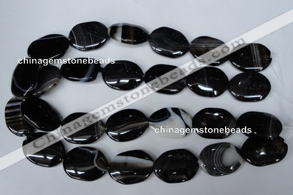 CAG3007 15.5 inches 22*30mm oval black line agate beads