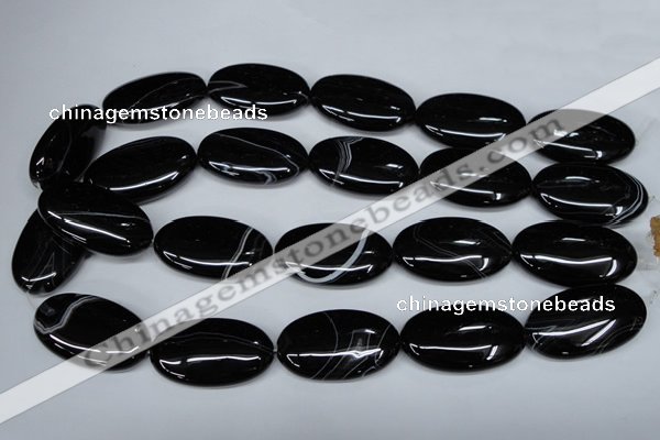 CAG3008 15.5 inches 20*35mm oval black line agate beads