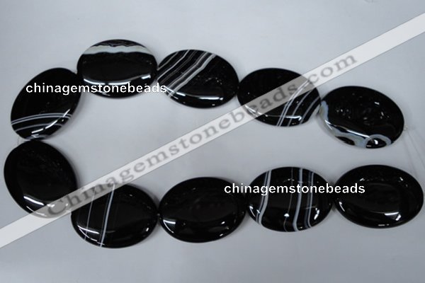 CAG3012 15.5 inches 30*40mm oval black line agate beads