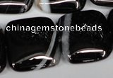 CAG3037 15.5 inches 25*25mm square black line agate beads