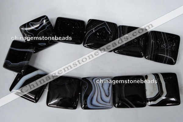 CAG3038 15.5 inches 35*35mm square black line agate beads