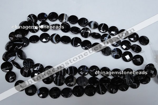 CAG3074 15.5 inches 16mm faceted coin black line agate beads