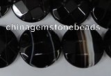 CAG3076 15.5 inches 20mm faceted coin black line agate beads