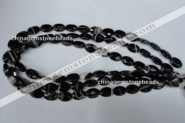 CAG3081 15.5 inches 10*14mm faceted oval black line agate beads