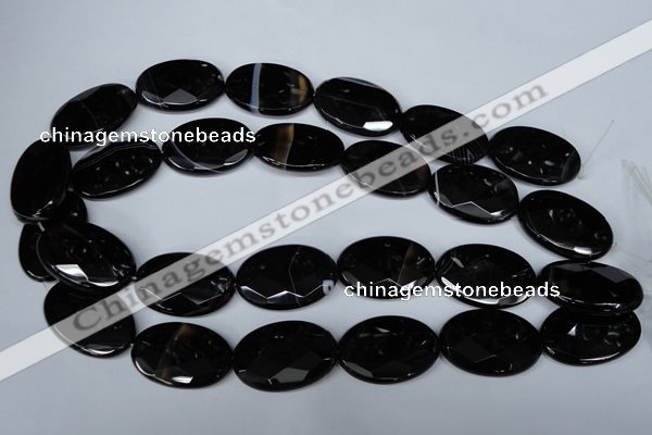 CAG3085 15.5 inches 20*30mm faceted oval black line agate beads