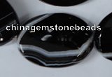 CAG3087 15.5 inches 25*35mm faceted oval black line agate beads