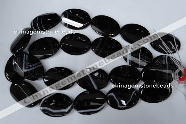 CAG3087 15.5 inches 25*35mm faceted oval black line agate beads