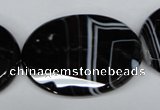 CAG3088 15.5 inches 30*40mm faceted oval black line agate beads