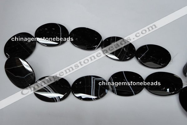 CAG3088 15.5 inches 30*40mm faceted oval black line agate beads