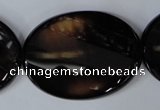 CAG3092 15.5 inches 30*40mm faceted oval black line agate beads