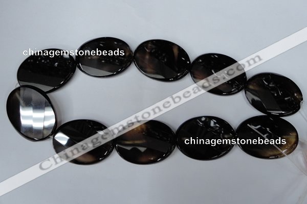 CAG3092 15.5 inches 30*40mm faceted oval black line agate beads