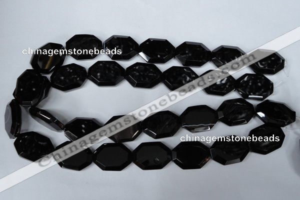 CAG3108 15.5 inches 18*25mm octagonal black line agate beads