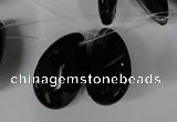 CAG3109 Top-drilled 18*25mm faceted flat teardrop black line agate beads