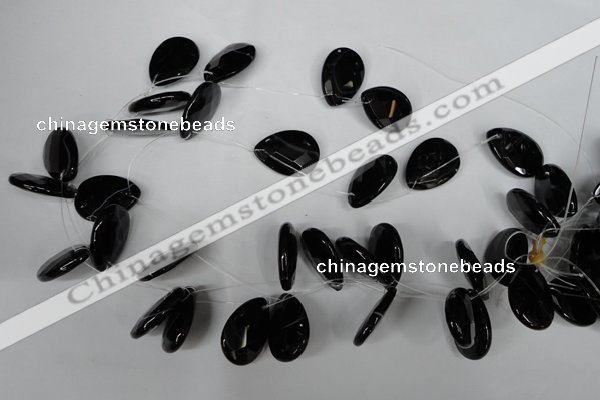 CAG3109 Top-drilled 18*25mm faceted flat teardrop black line agate beads