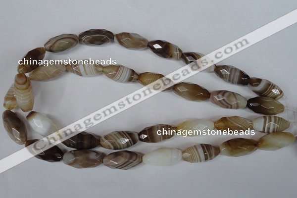 CAG3130 15.5 inches 12*25mm faceted rice brown line agate beads