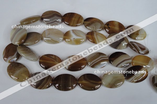 CAG3131 15.5 inches 10*14mm oval brown line agate beads