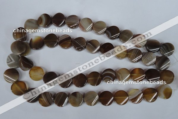 CAG3152 15.5 inches 16mm twisted coin brown line agate beads