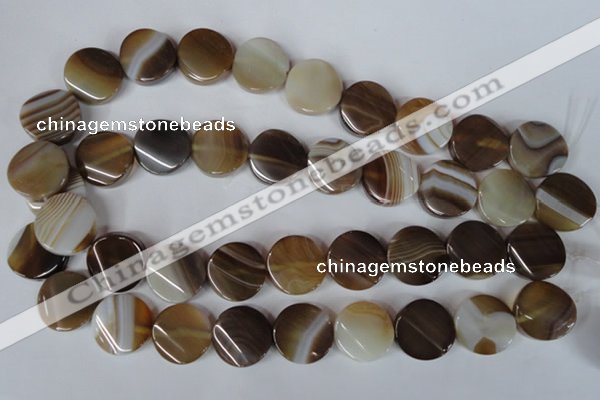 CAG3154 15.5 inches 20mm twisted coin brown line agate beads