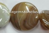 CAG3175 15.5 inches 30mm flat round brown line agate beads