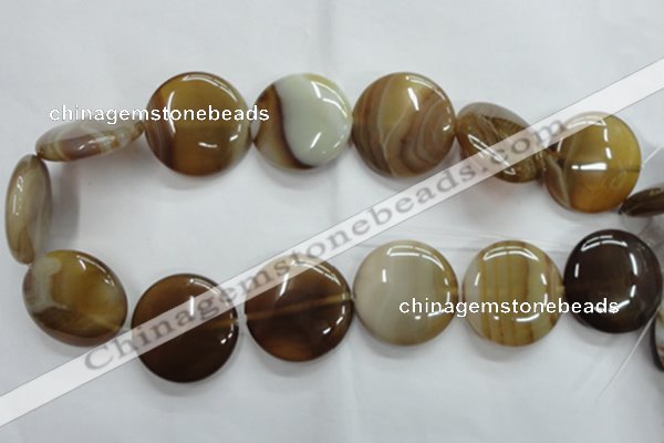 CAG3175 15.5 inches 30mm flat round brown line agate beads