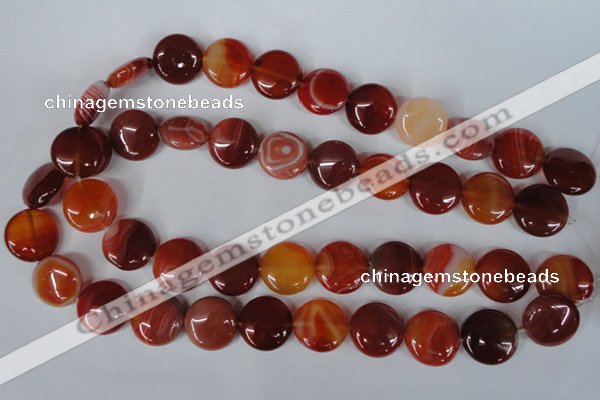 CAG3185 15.5 inches 18mm flat round red line agate beads