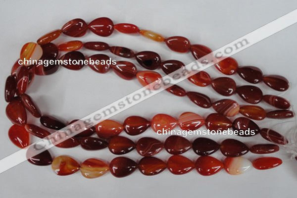 CAG3213 15.5 inches 13*18mm flat teardrop red line agate beads