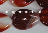 CAG3217 15.5 inches 22*30mm flat teardrop red line agate beads