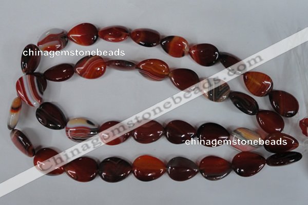 CAG3223 15.5 inches 13*18mm flat teardrop red line agate beads